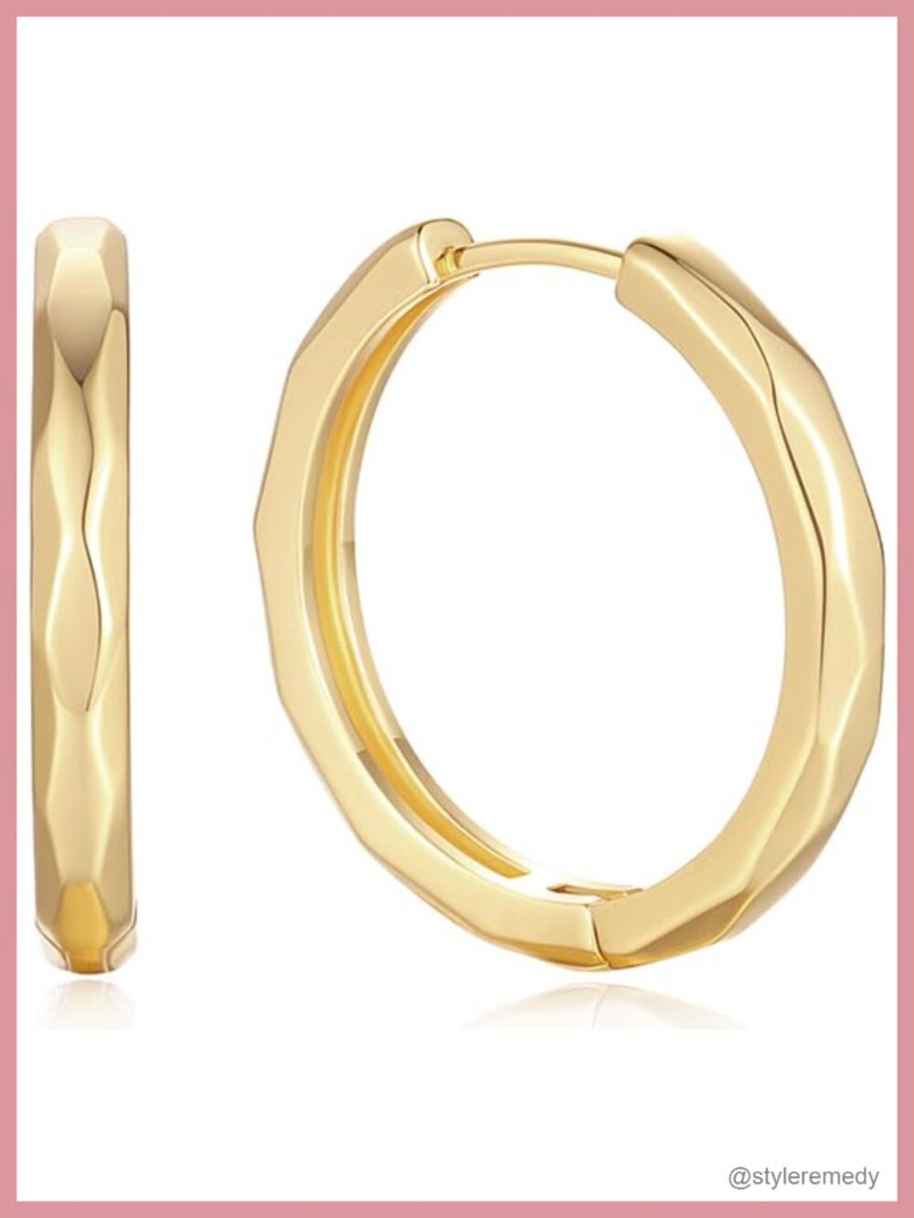 14K Gold Plated Huggie Hoop Earrings Geometric Rhombic Cut Women Jewelry